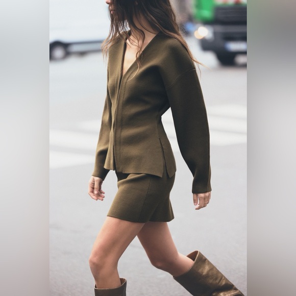 ZARA Khaite Vibes 2-Piece Balloon Sleeve Cardigan Sweater & Skirt Outfit Set - Picture 1 of 16